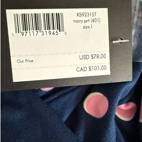 Kate Spade NY Pajama Set Womens L Blue Pink Polka Dot 2Pc Comfy Sleepwear NWT - Picture 7 of 12